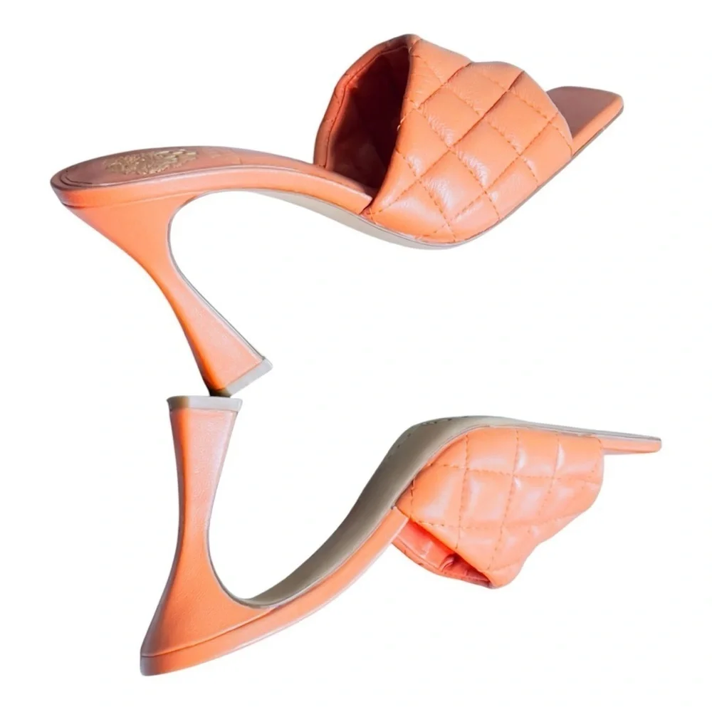 Vince Camuto Women's Orange Quilted Slide Sandals 4 Inch Heel Size 7